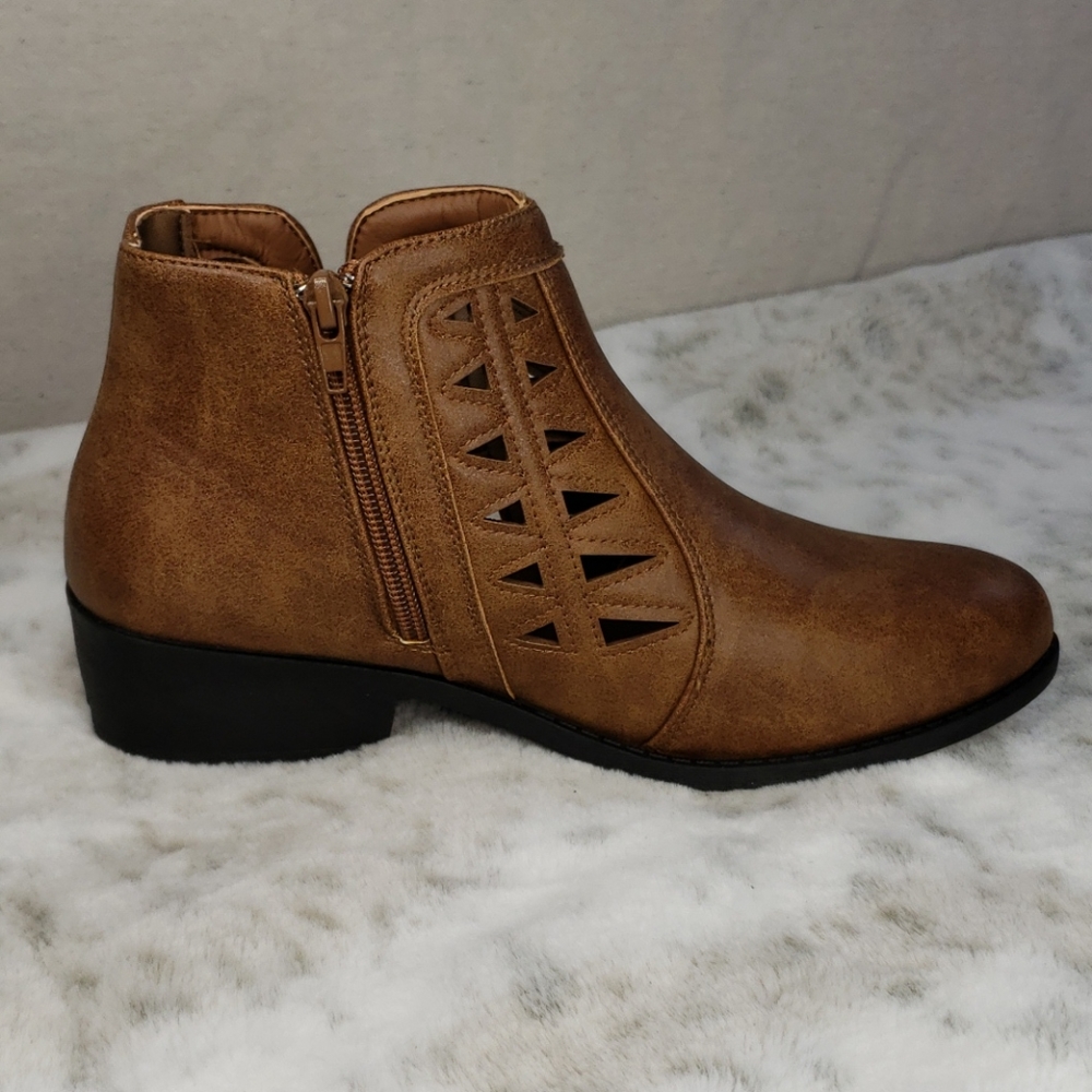 Brown Cut-out Leather Boots